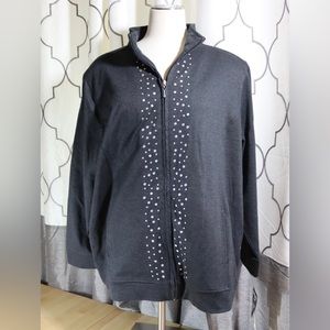 Allison Daley dark gray light jacket with silver stud design, size 2X